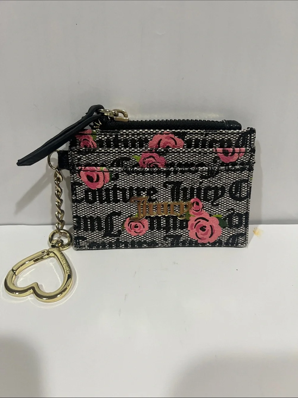 Juicy Couture Black Floral Logo Card & Key Chain Holder